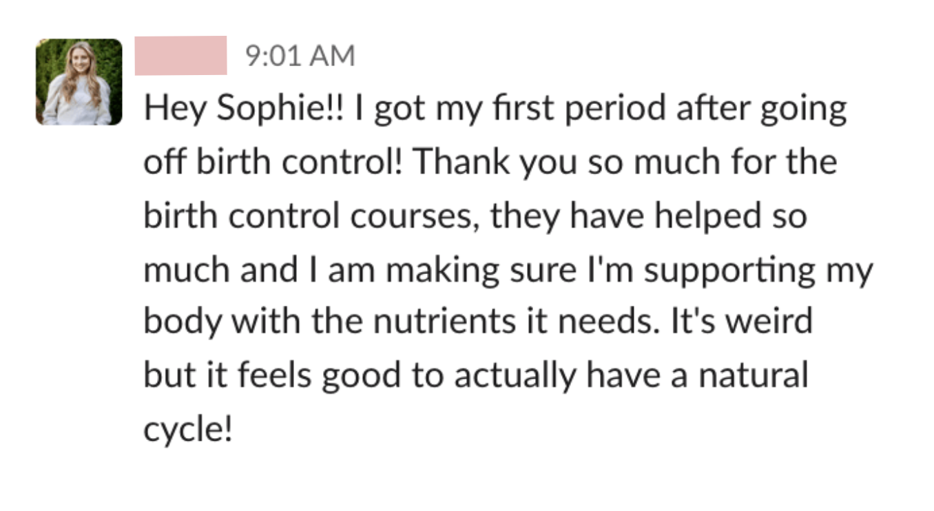 Testimonial about Birth Control Course