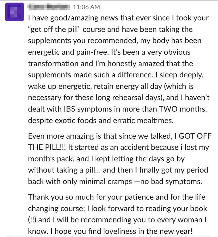 Testimonial about Birth Control Course